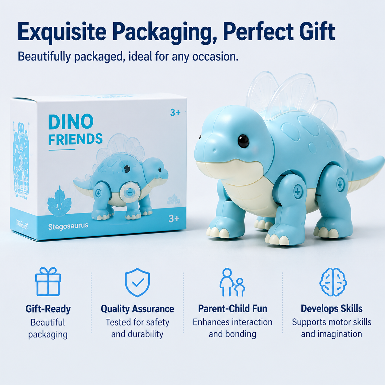 Adorable Movable Dinosaur Toy, Safe Rounded Stegosaurus Figure with Articulated Joints