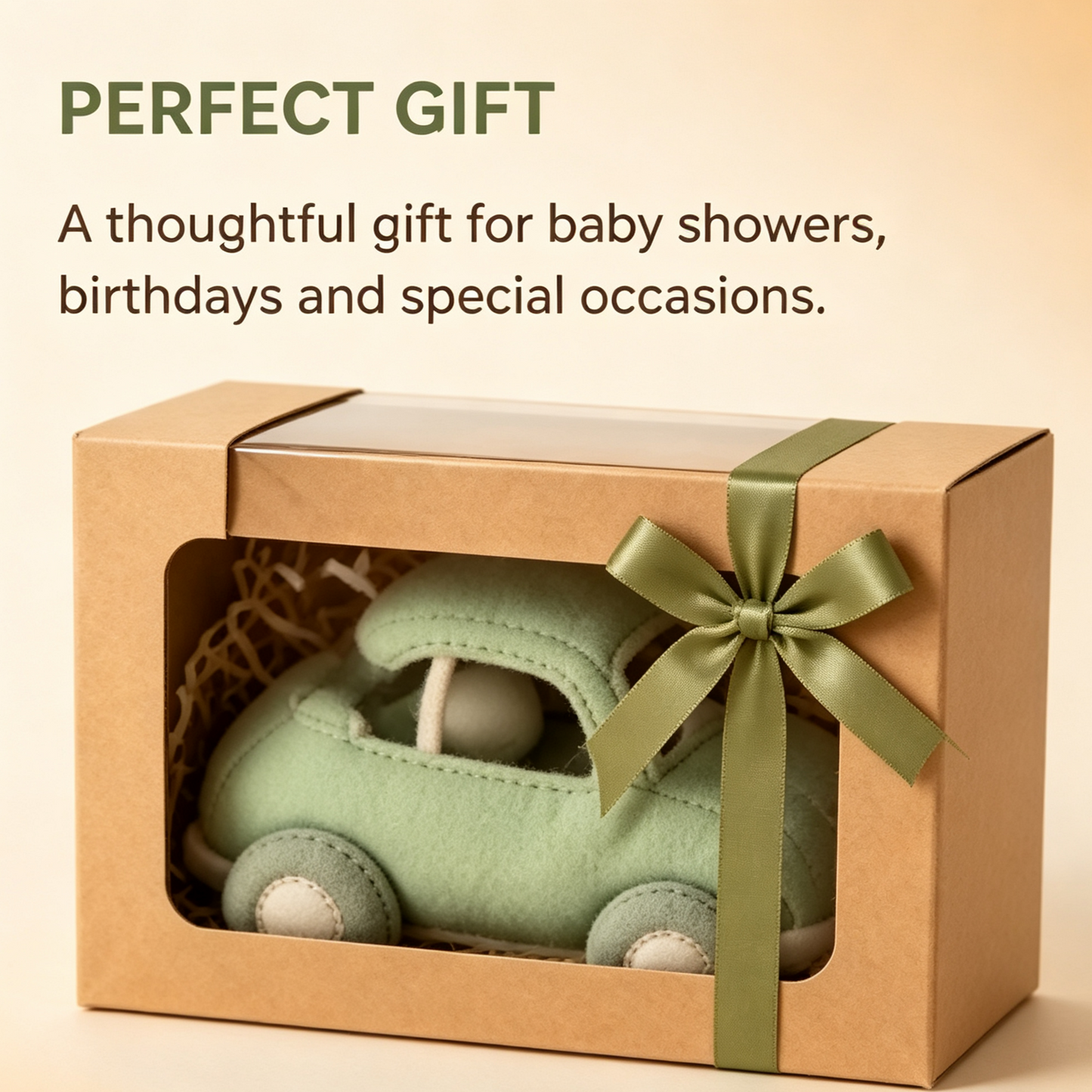 Soft fabric toy car rattle – low-saturation green soothing soft toy