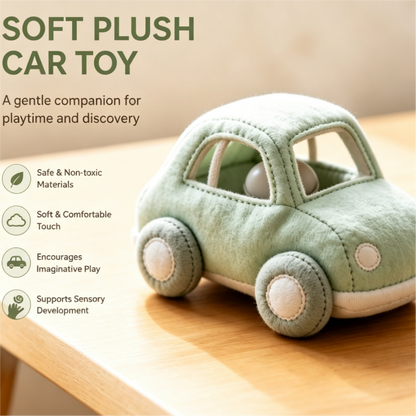 Soft fabric toy car rattle – low-saturation green soothing soft toy