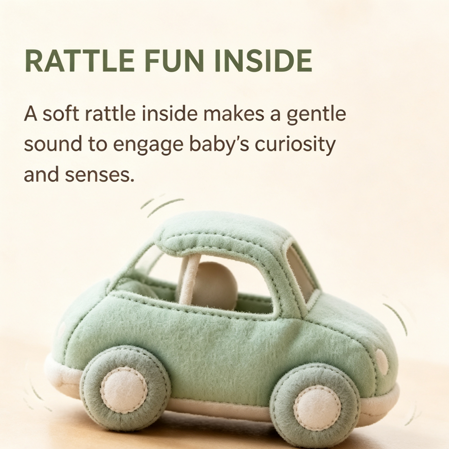 Soft fabric toy car rattle – low-saturation green soothing soft toy