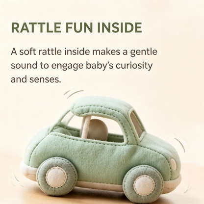 Soft fabric toy car rattle – low-saturation green soothing soft toy