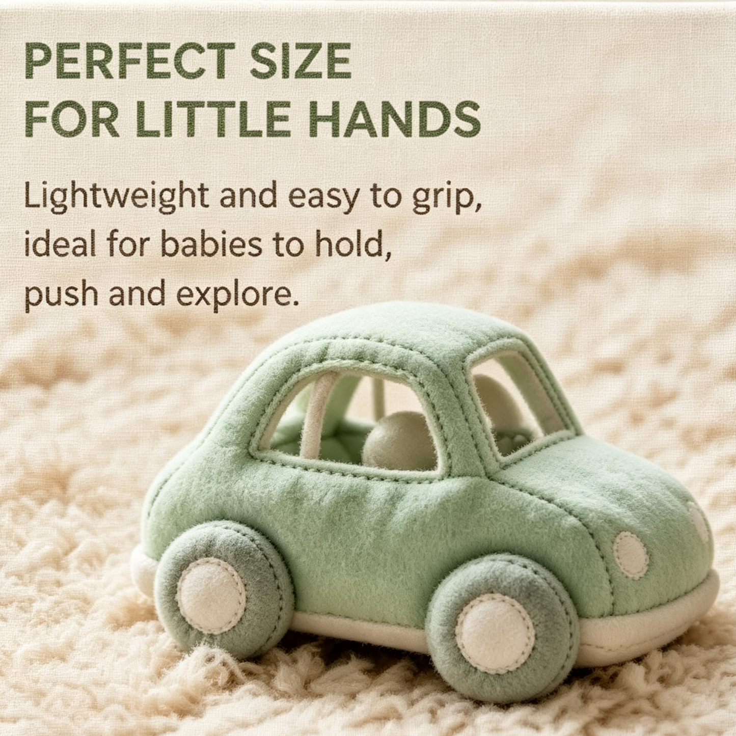 Soft fabric toy car rattle – low-saturation green soothing soft toy