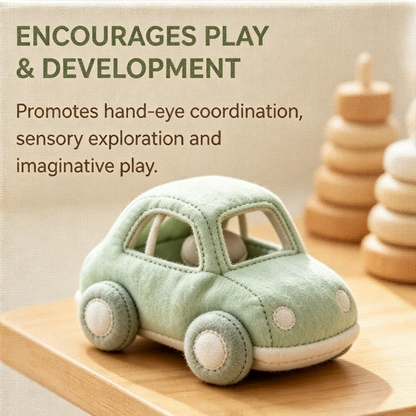 Soft fabric toy car rattle – low-saturation green soothing soft toy