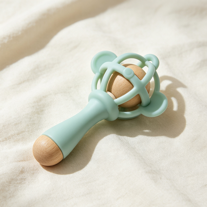 Solid Wood PVC Baby Rattle – Safe, Chewable, Baby-Friendly Teething Rattle