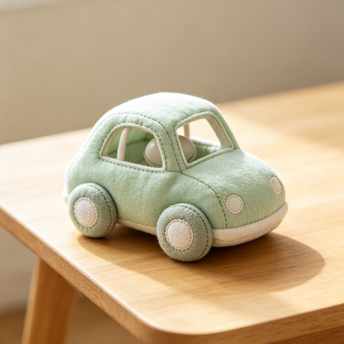 Soft fabric toy car rattle – low-saturation green soothing soft toy