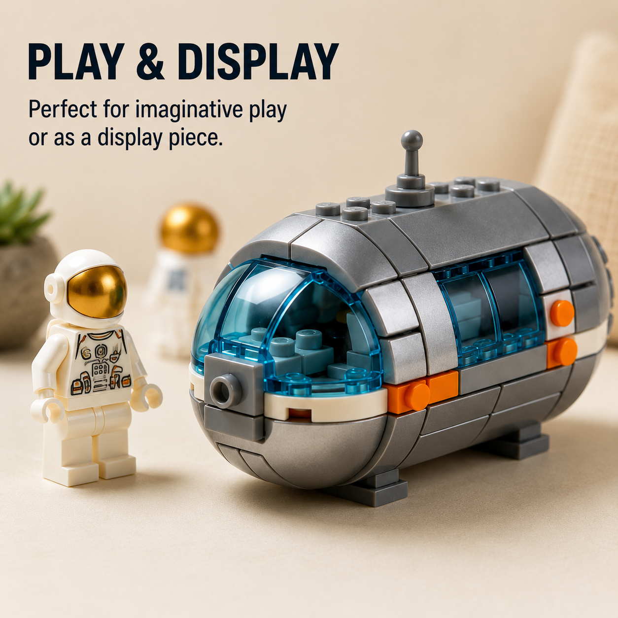 Space Capsule Building Block Set with Astronaut Minifigures
