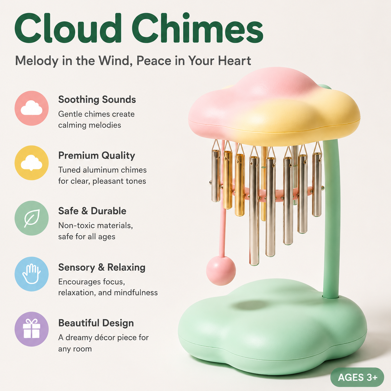 Cloud Chimes Sensory Educational Toy, Soothing Wind Chime for Children