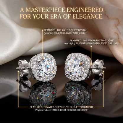 [moissanite studs] VVS1 Moissanite Halo Studs - Zero Droop Comfort & 100% Waterproof Brilliance | Claim 90% OFF Today🔥