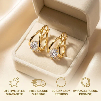 🔥 LAST DAY 90% OFF: 1-Second Easy-Snap VVS1 Flawless Moissanite Suspended Hoop Earrings in Triple 14K Gold over 925 Silver
