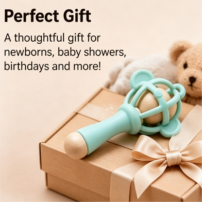 Solid Wood PVC Baby Rattle – Safe, Chewable, Baby-Friendly Teething Rattle