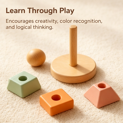 Montessori Log Stacking Blocks – Macaron Geometric Stacking Column Set