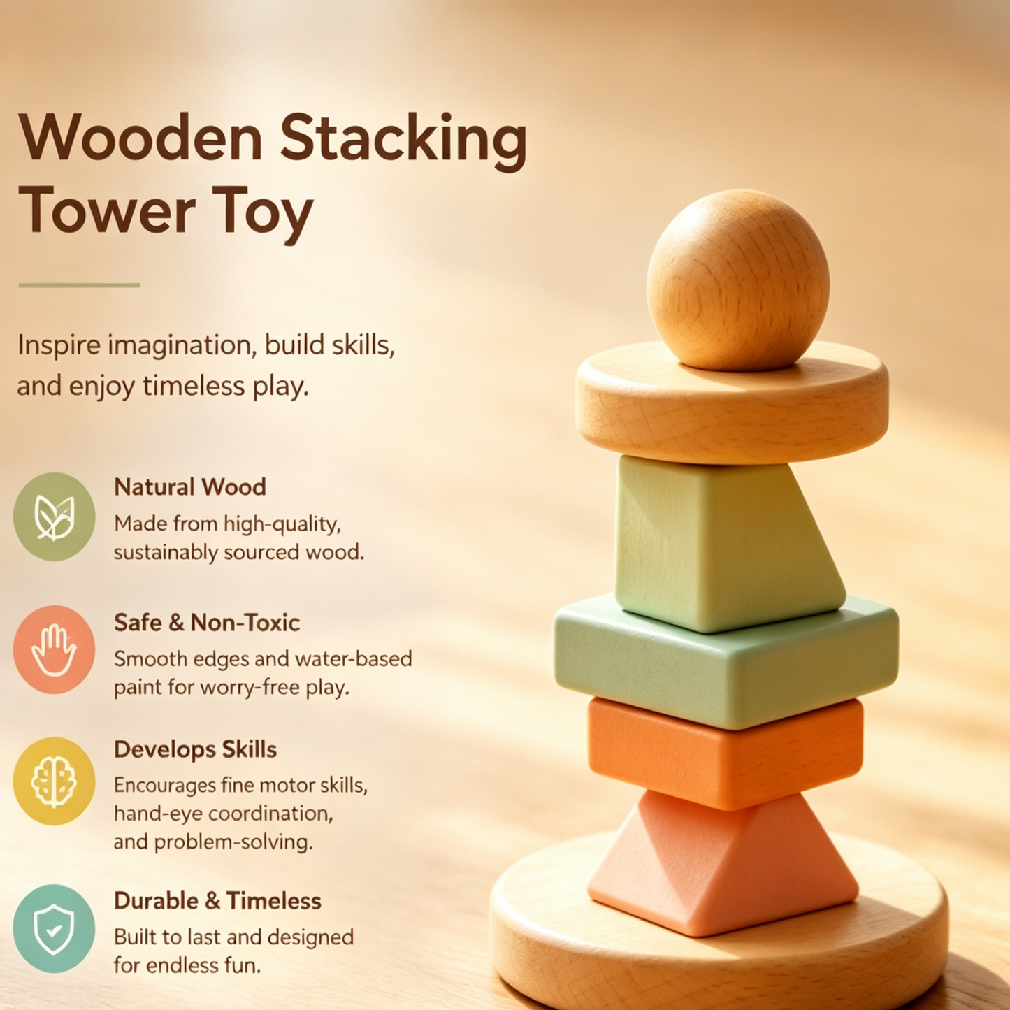 Montessori Log Stacking Blocks – Macaron Geometric Stacking Column Set