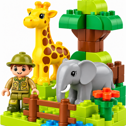 Virexaxe® Safari Animal Building Playset – Giraffe, Elephant and Explorer Adventure Toy