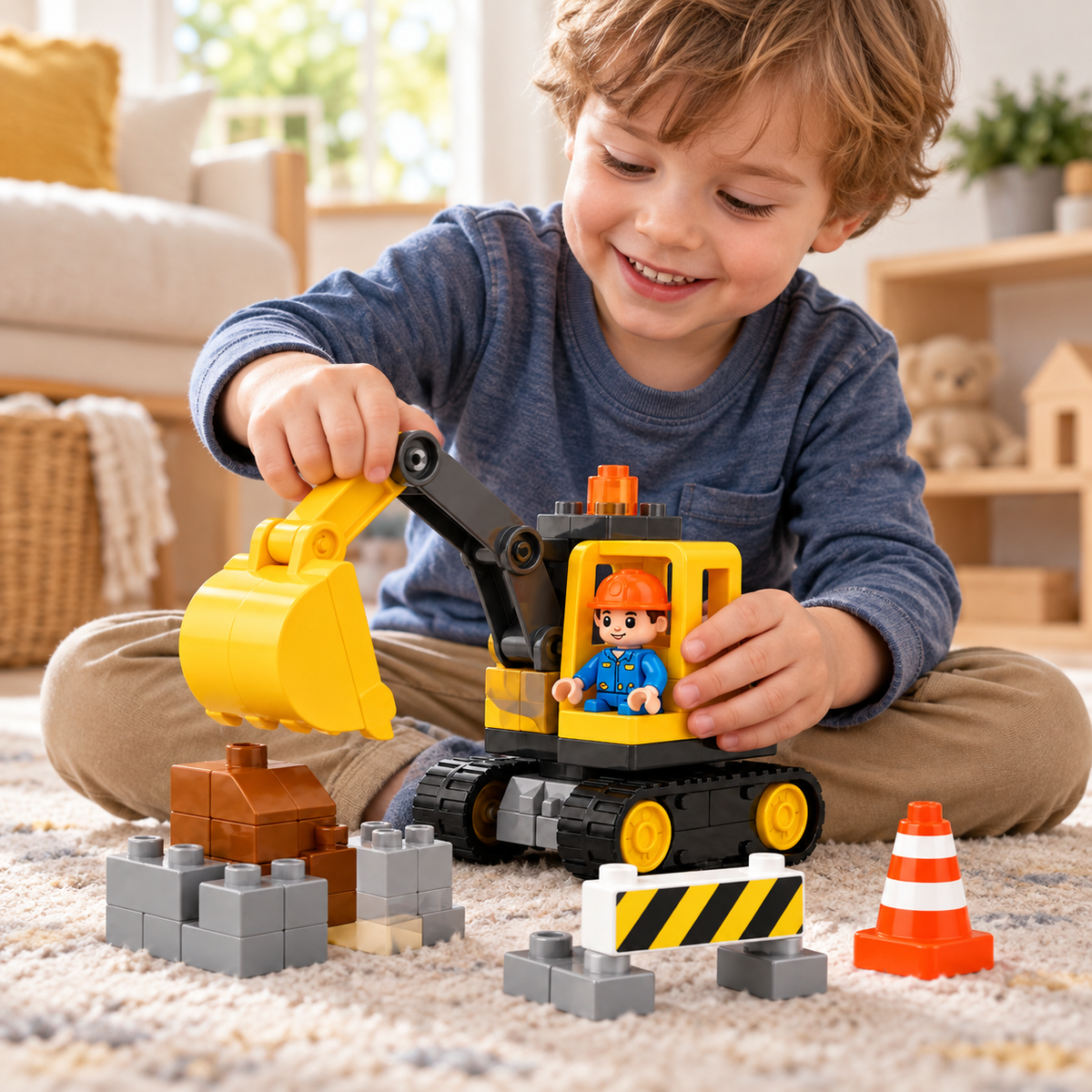 Virexaxe® Construction Excavator Playset – Building Blocks and Pretend Play Toy