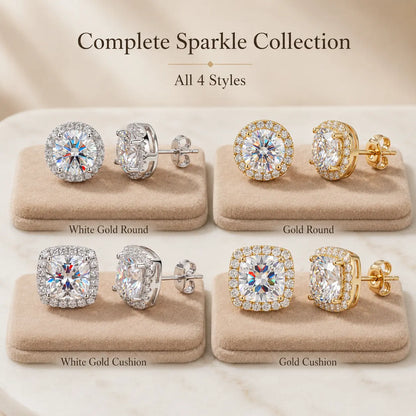 [moissanite studs] VVS1 Moissanite Halo Studs - Zero Droop Comfort & 100% Waterproof Brilliance | Claim 90% OFF Today🔥