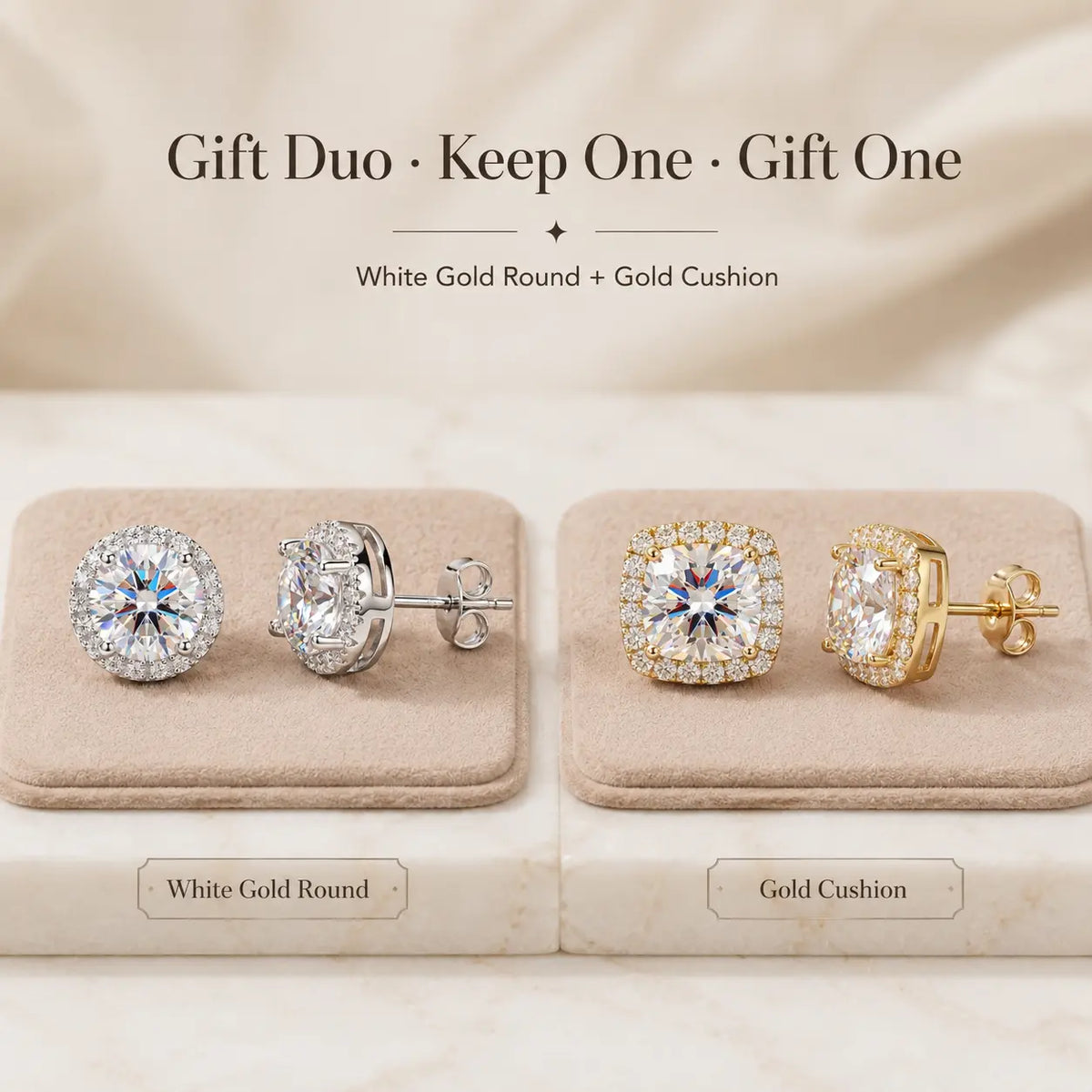 [moissanite studs] VVS1 Moissanite Halo Studs - Zero Droop Comfort & 100% Waterproof Brilliance | Claim 90% OFF Today🔥
