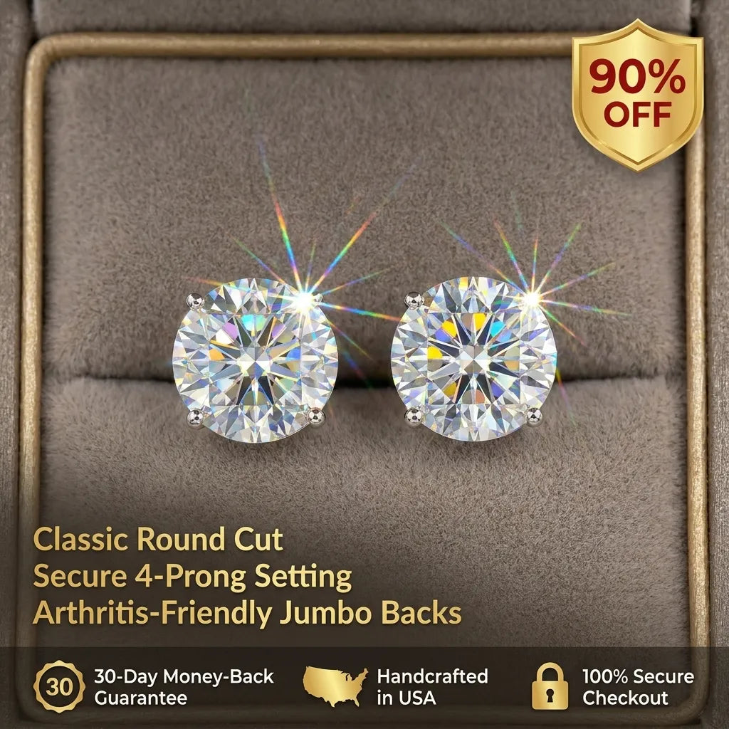 [90% off – today only!] 1-6.00 CTW Classic Round Lab-Created Diamond Stud Earrings - Secure 4-Prong & Hypoallergenic-Last Day Sale🔥90% OFF