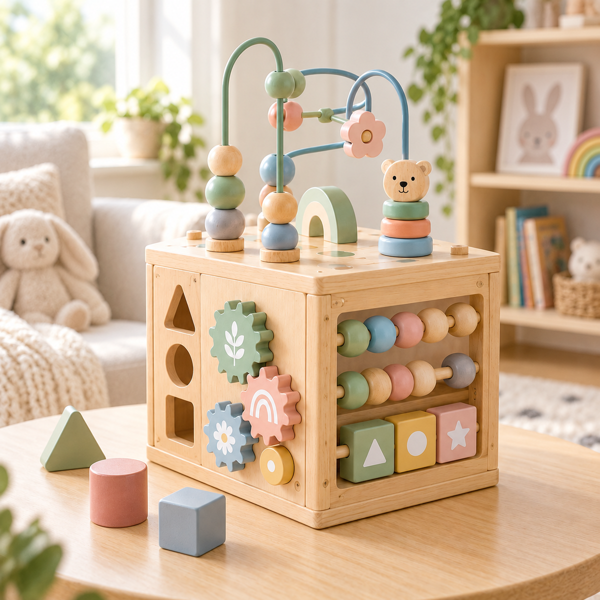Virexaxe® Montessori Activity Cube – Wooden Sorting, Stacking and Bead Maze Learning Toy