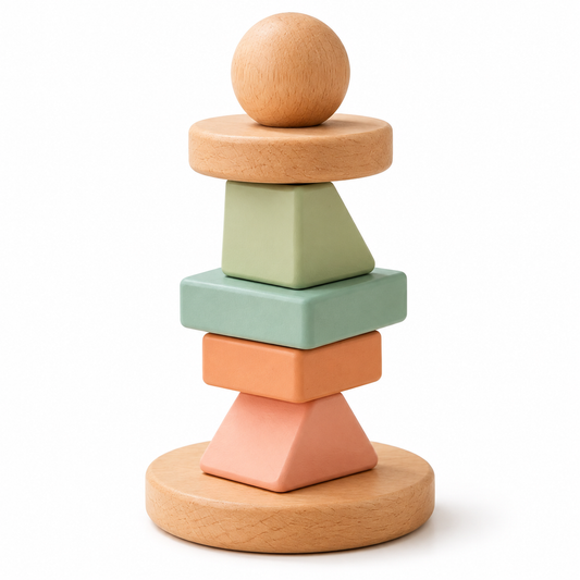 Virexaxe® Montessori-Inspired Wooden Stacking Blocks – Geometric Balance Toy