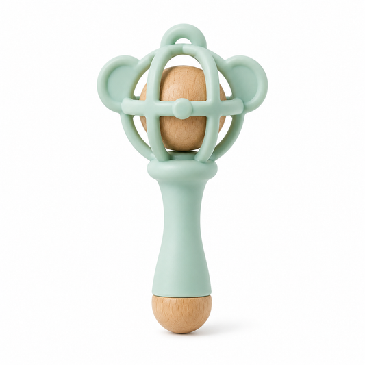 Virexaxe® Wooden & Soft PVC Baby Rattle – Sensory Play Toy