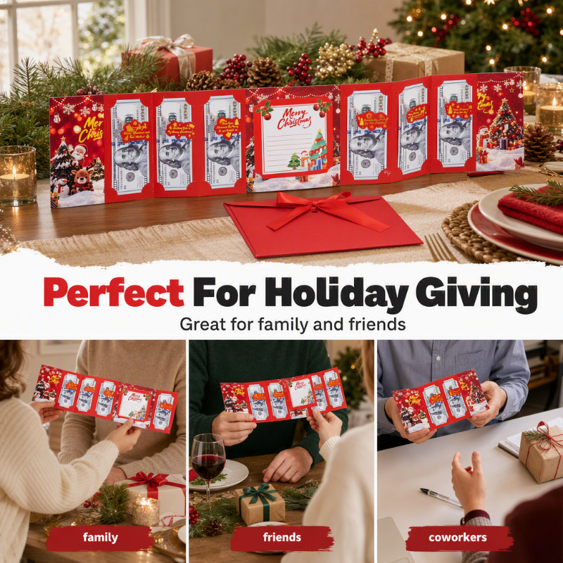 🎅Christmas Money Envelope for Cash,Creative Folding Money Holder with 6 Slots,Luxury Paper Cash Gift Card Holder, DIY HolidayMoney Gift Envelope for Xmas, Women Men GirlsBoys Mom Dad